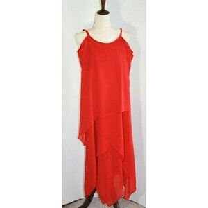 Vtg Newport News Dress Sz 6 Slip Red Party Cocktail Midi Romanitc Ruffle 90s Y2K